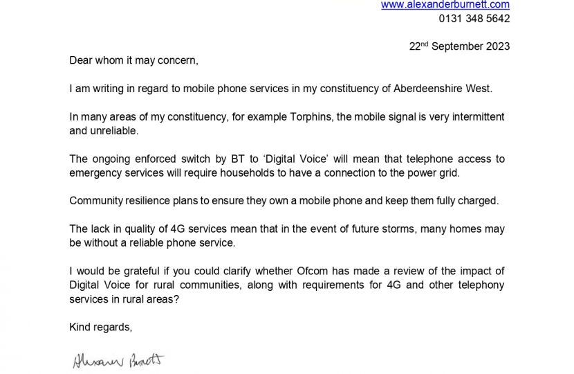 telephone service letter