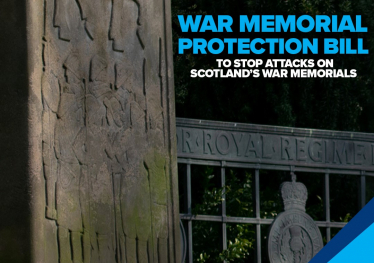 Graphic that says "War Memorial Protection Bill: to stop attacks on Scotland's war memorials"